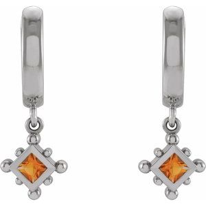 14K White Gold Natural Citrine Beaded Bezel-Set Hoop Earrings – image 2