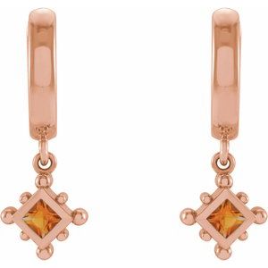14K Rose Gold Natural Citrine Beaded Bezel-Set Hoop Earrings – image 2