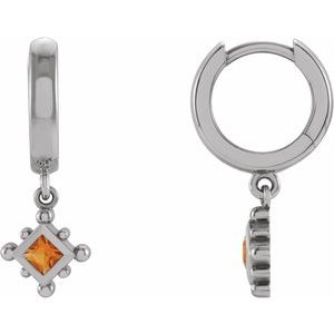 14K White Gold Natural Citrine Beaded Bezel-Set Hoop Earrings