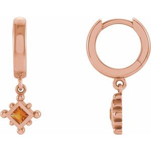 14K Rose Gold Natural Citrine Beaded Bezel-Set Hoop Earrings
