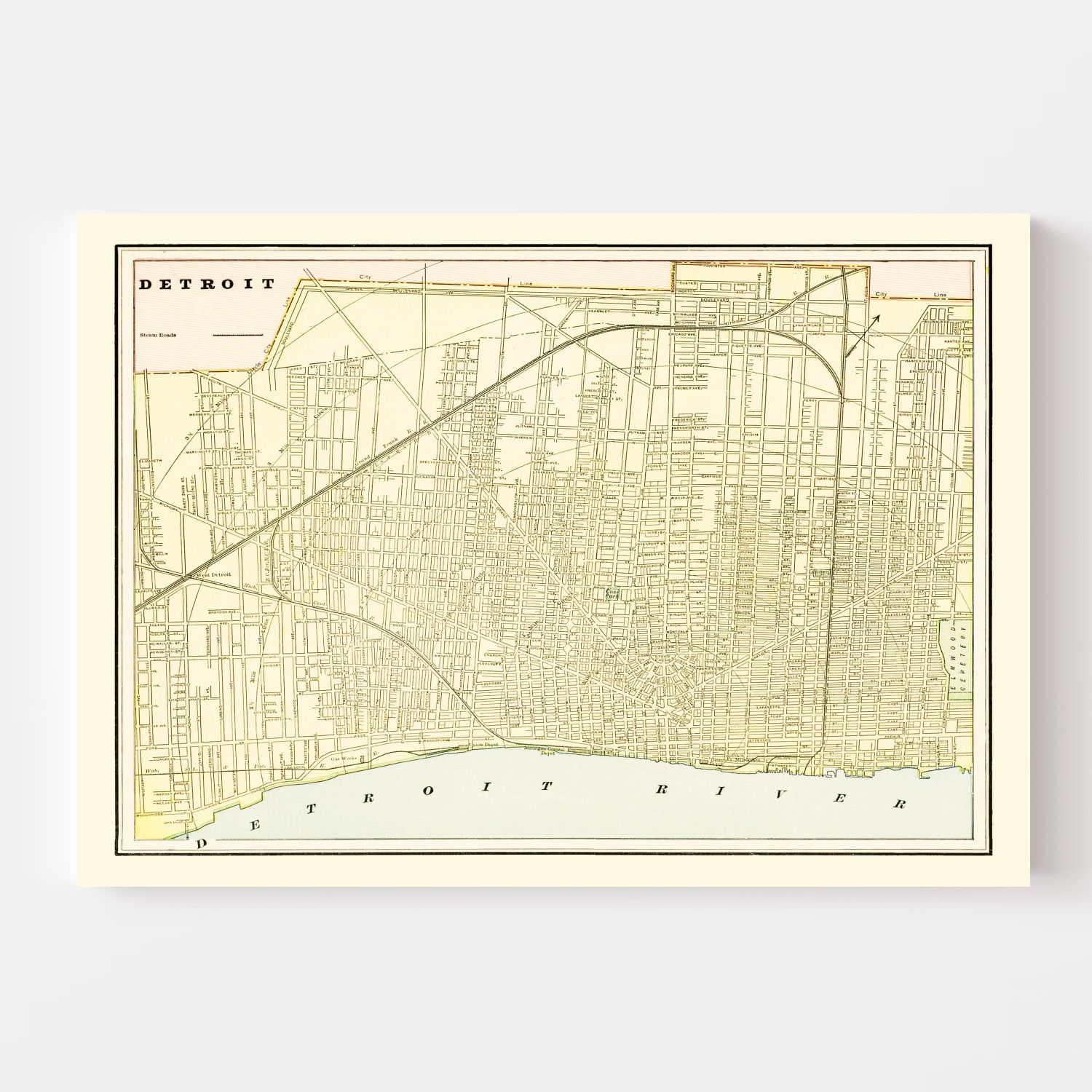 Vintage Map of Detroit, Michigan 1892
