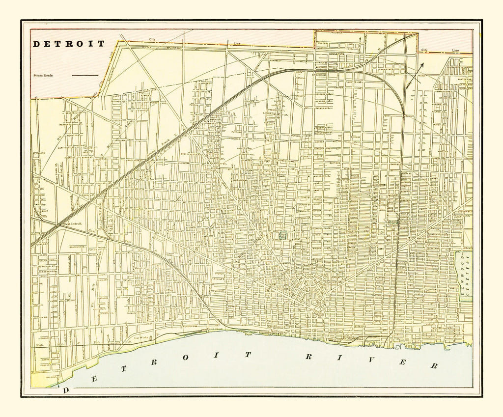 Vintage Map of Detroit, Michigan 1892