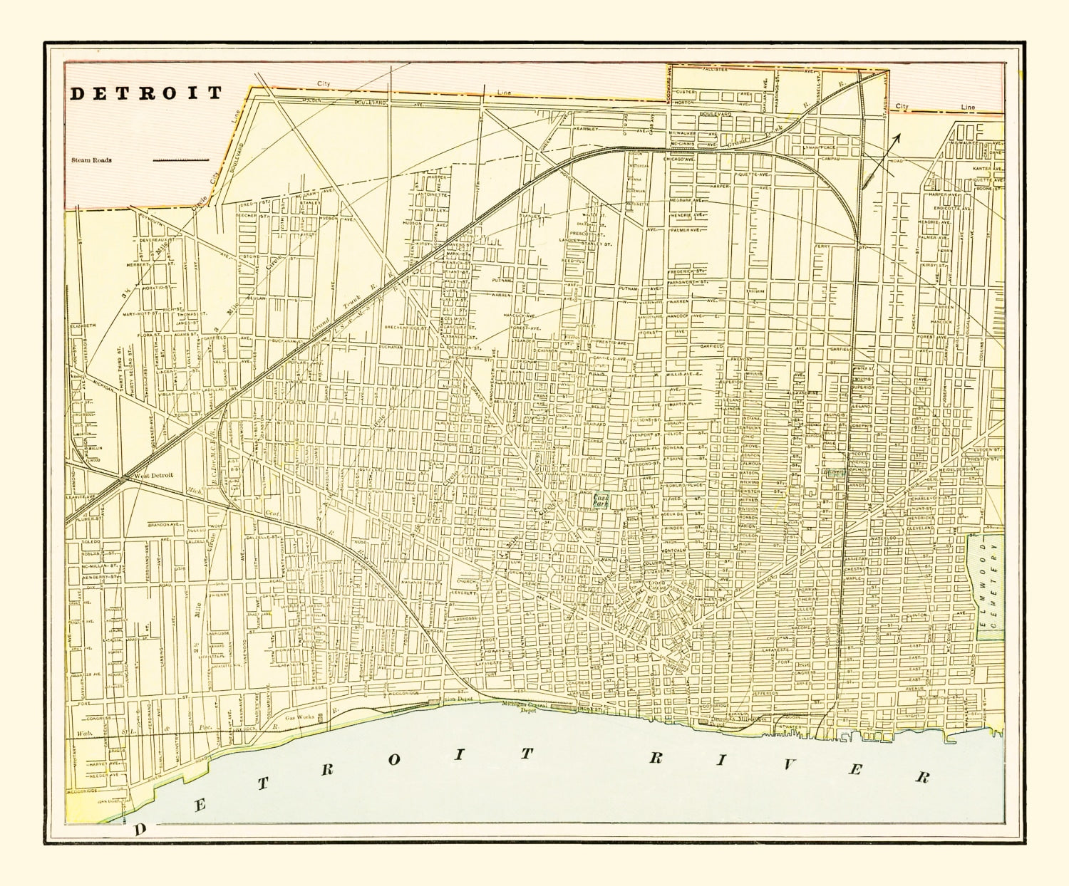 Vintage Map of Detroit, Michigan 1892