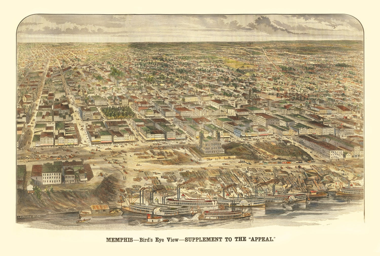 Vintage Map of Memphis, Tennessee 1885