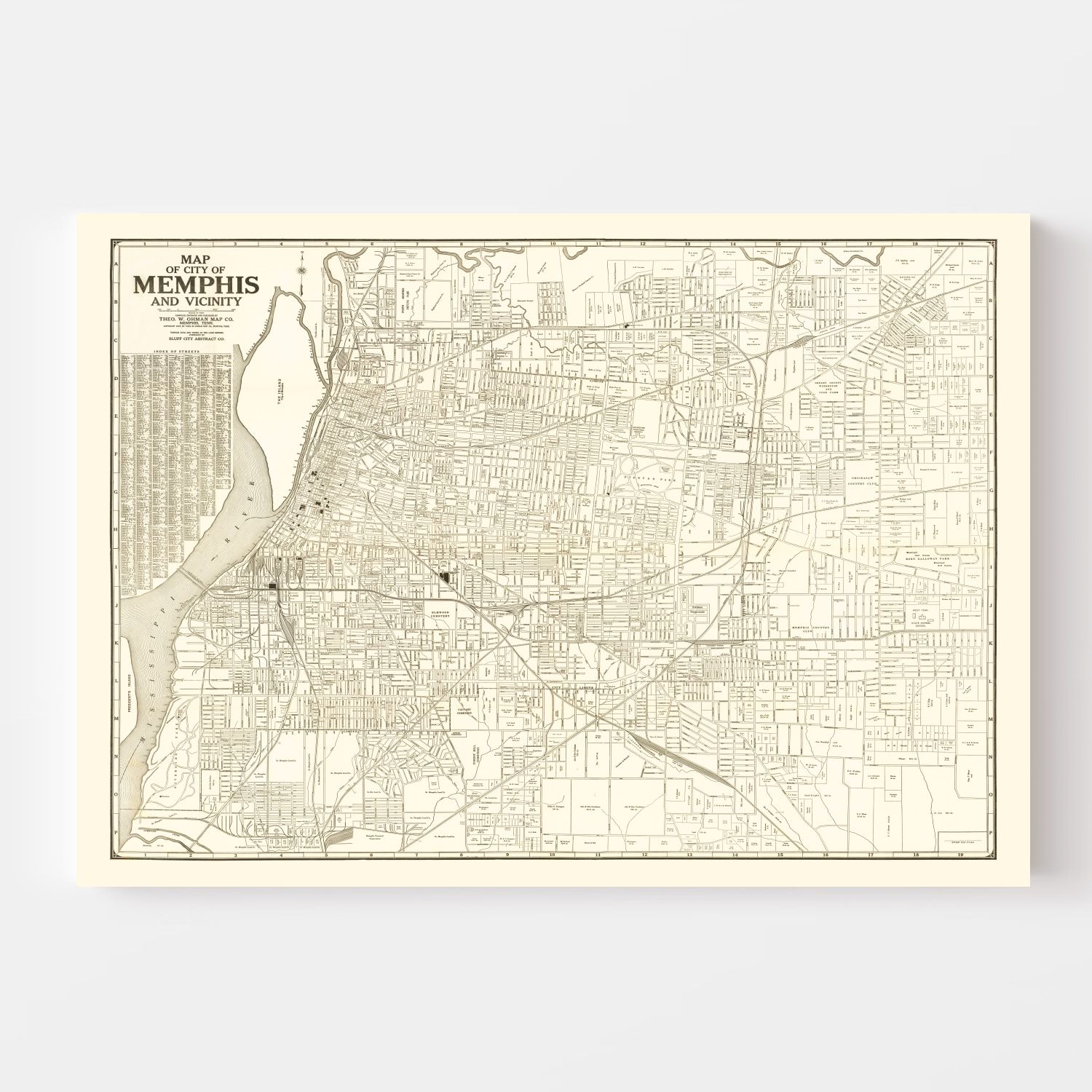 Vintage Map of Memphis, Tennessee 1925