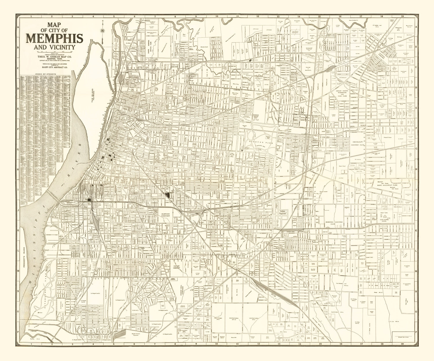 Vintage Map of Memphis, Tennessee 1925