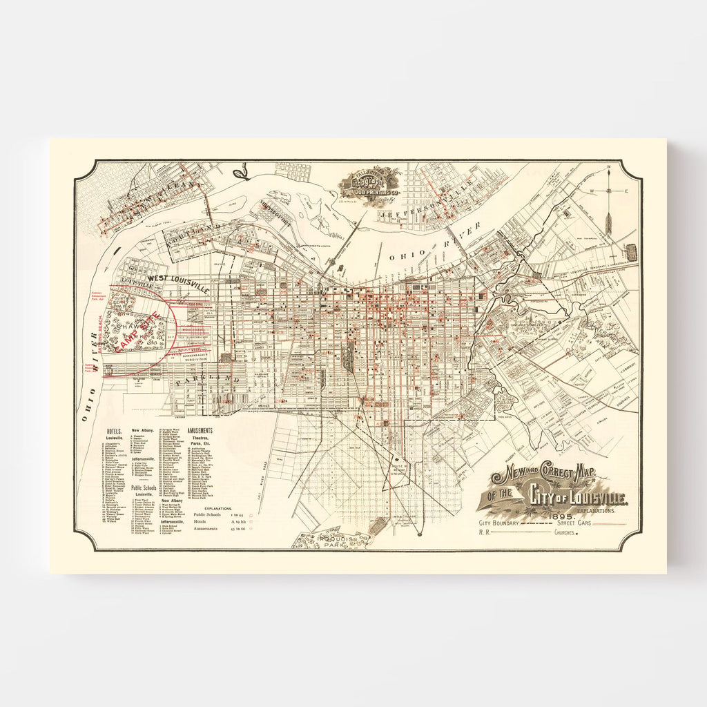 Vintage Map of Lousiville, Kentucky 1895