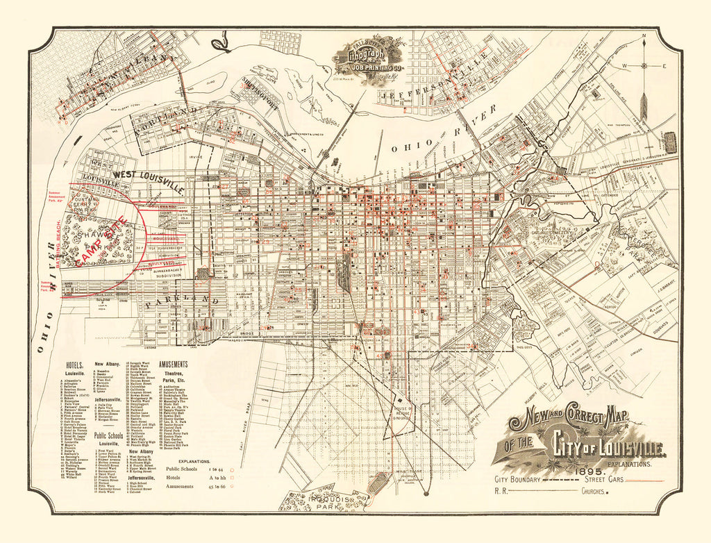 Vintage Map of Lousiville, Kentucky 1895