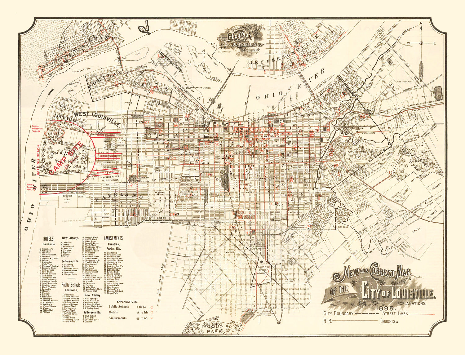 Vintage Map of Lousiville, Kentucky 1895