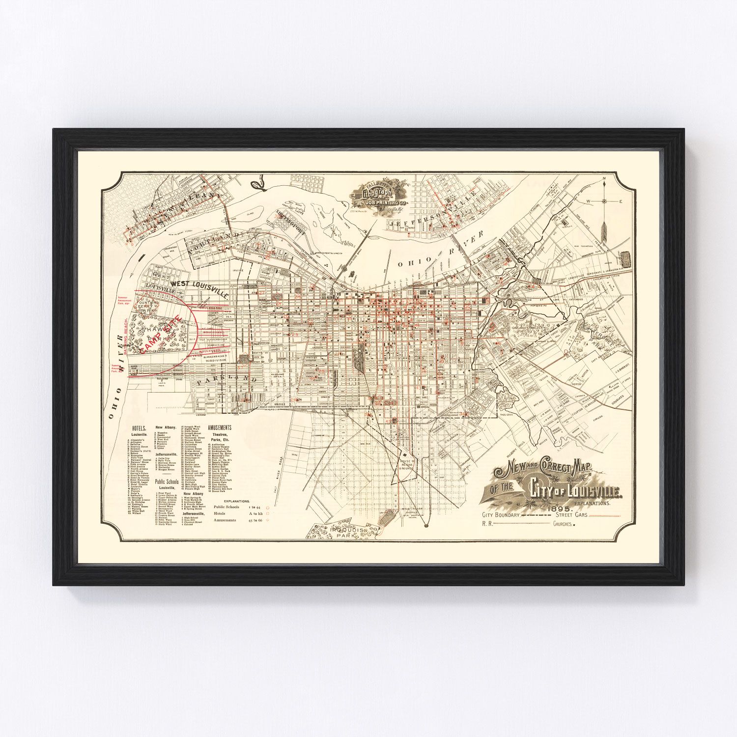 Vintage Map of Lousiville, Kentucky 1895