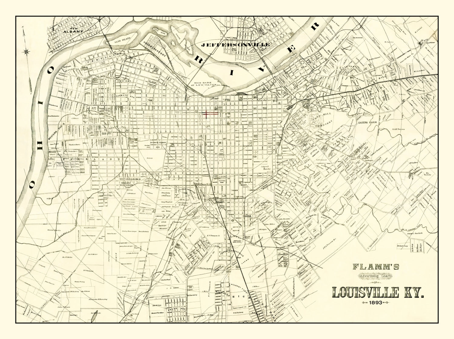 Vintage Map of Louisville, Kentucky 1893