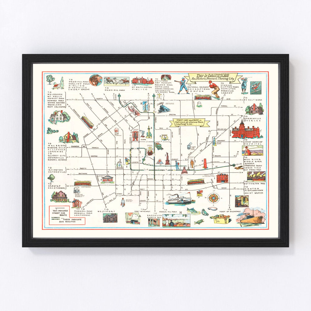 Vintage Map of Baltimore, Maryland 1929
