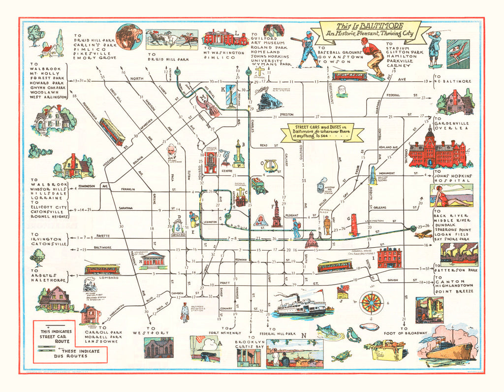 Vintage Map of Baltimore, Maryland 1929