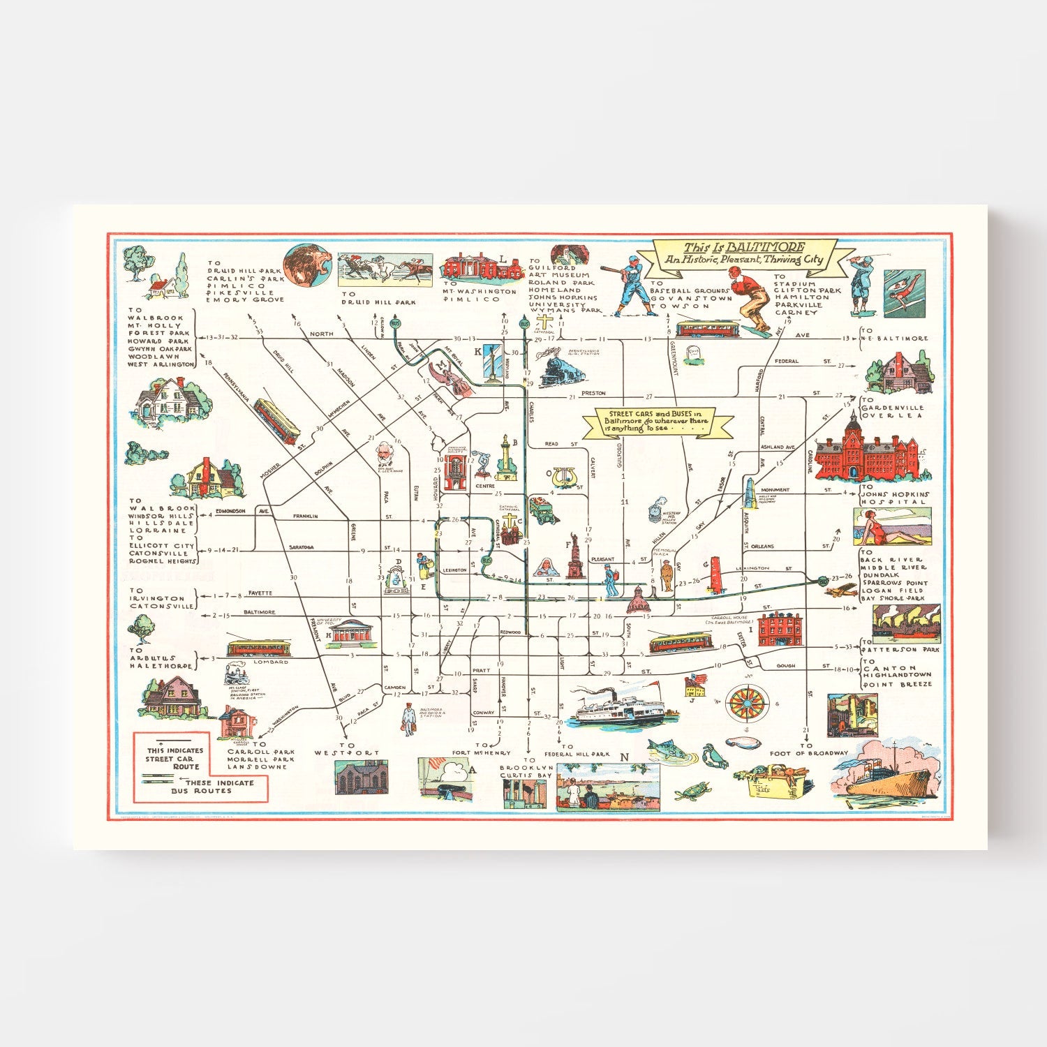 Vintage Map of Baltimore, Maryland 1929