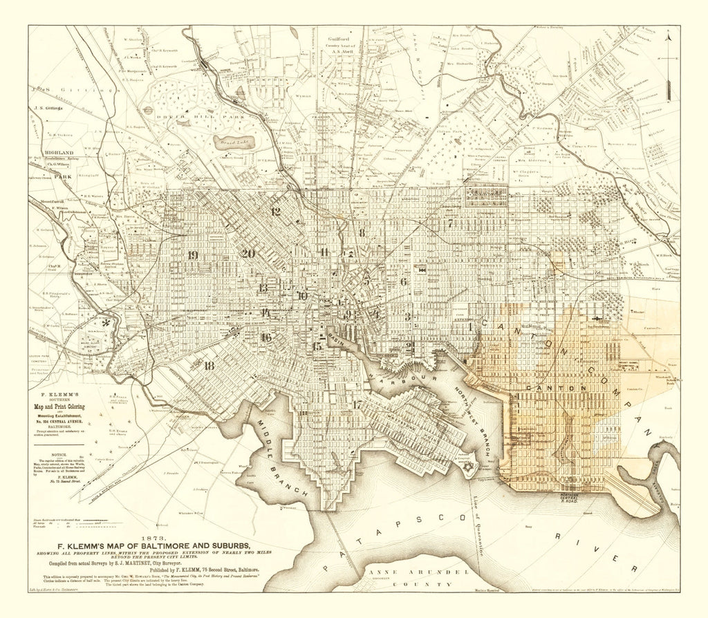 Vintage Map of Baltimore, Maryland 1873