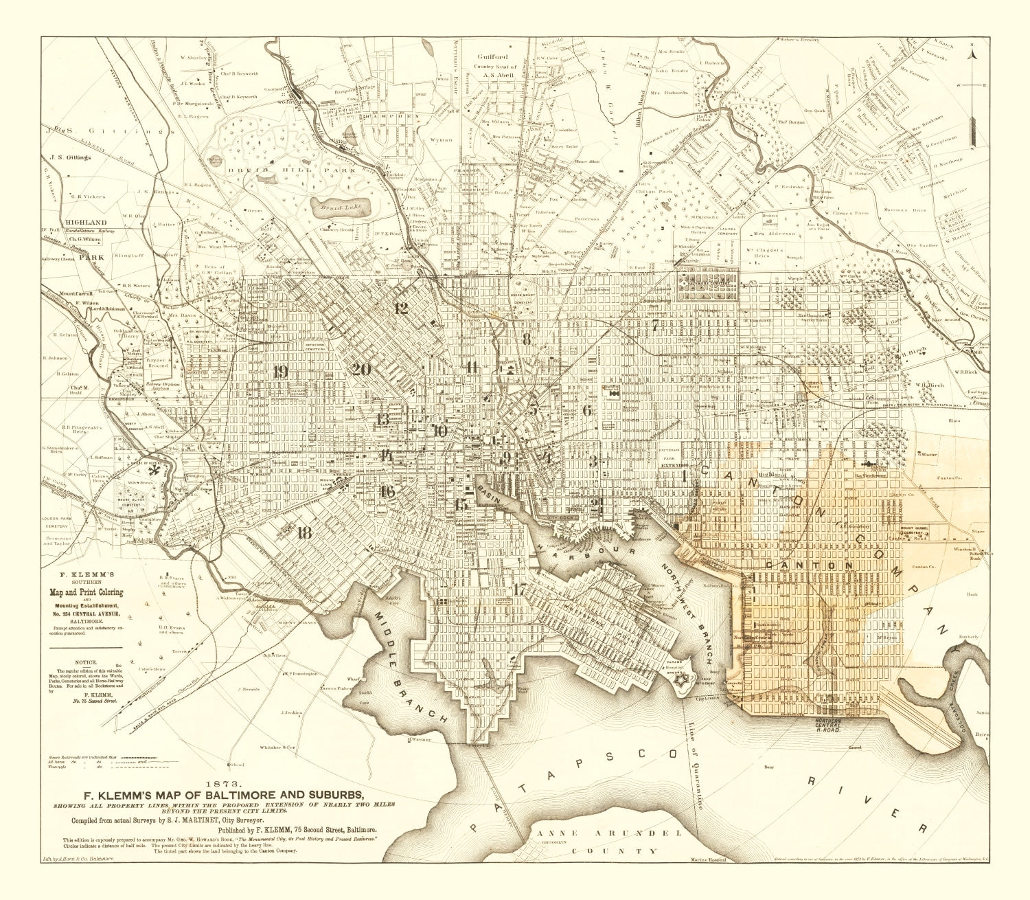 Vintage Map of Baltimore, Maryland 1873