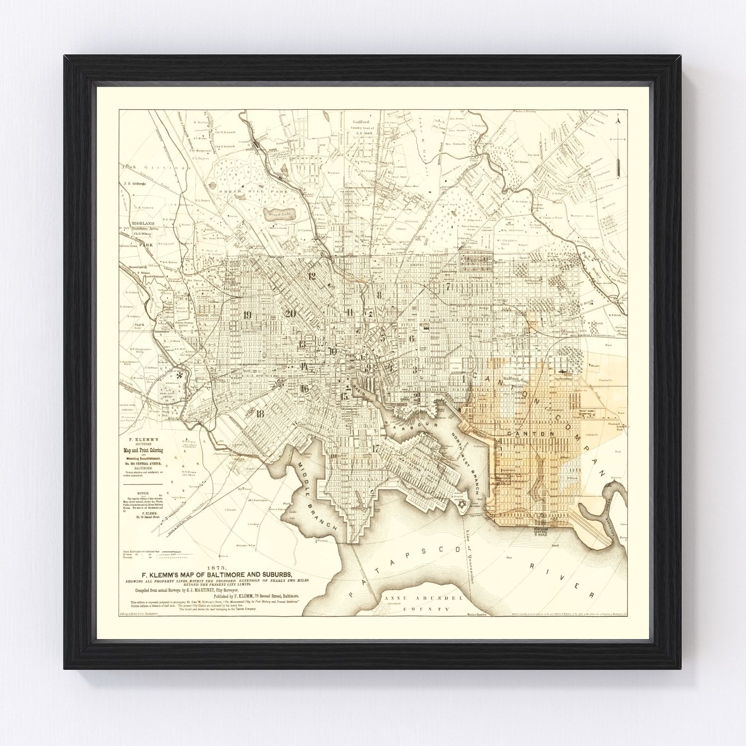 Vintage Map of Baltimore, Maryland 1873