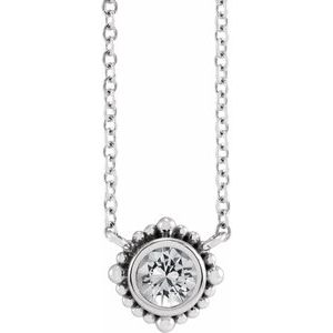 Platinum 3.5 mm Natural White Sapphire Beaded Bezel-Set 18" Necklace