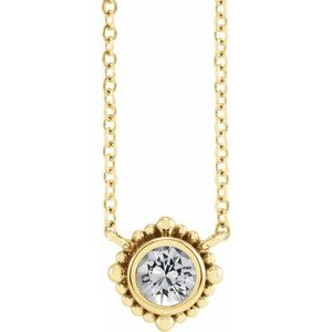 14K Yellow Gold 4.5 mm Natural White Sapphire Beaded Bezel-Set 18" Necklace