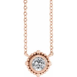 14K Rose Gold 3 mm White Sapphire Beaded Bezel-Set 18" Necklace