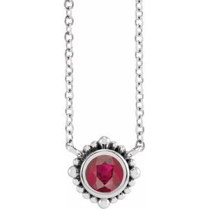 Platinum 3 mm Natural Ruby Beaded Bezel-Set 18" Necklace