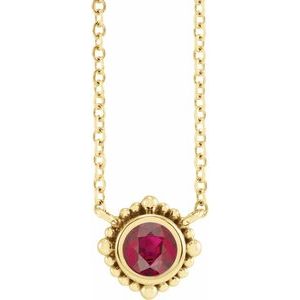 14K Yellow Gold 4 mm Natural Ruby Beaded Bezel-Set 18" Necklace
