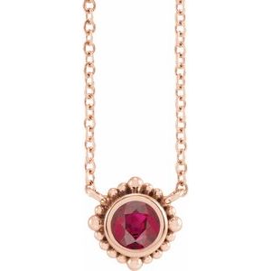 14K Rose Gold 4.5 mm Natural Ruby Beaded Bezel-Set 18" Necklace