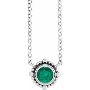 Platinum 4.5 mm Natural Emerald Beaded Bezel-Set 18" Necklace