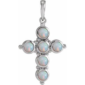Platinum Natural White Ethiopian Opal Cross Pendant