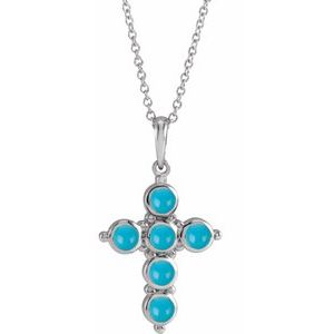 Platinum Natural Turquoise Cross 16-18" Necklace