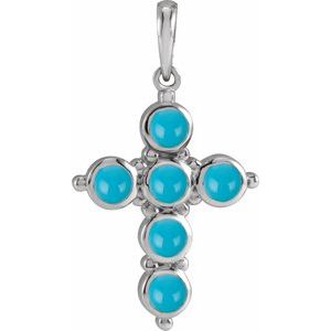 Platinum Natural Turquoise Cross Pendant