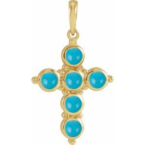 14K Yellow Gold Natural Turquoise Cross Pendant