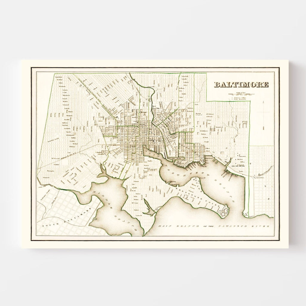 Vintage Map of Baltimore, Maryland 1838