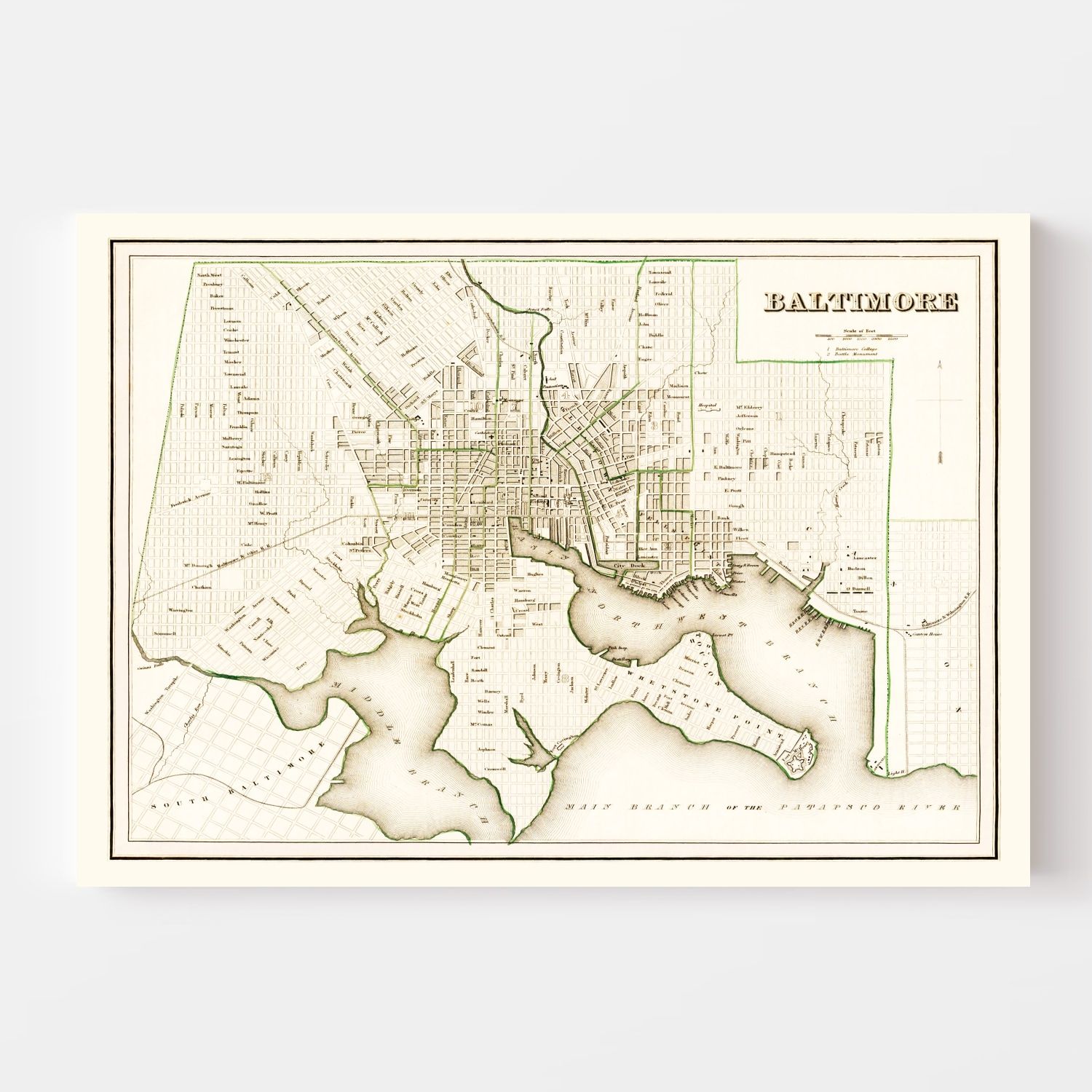 Vintage Map of Baltimore, Maryland 1838