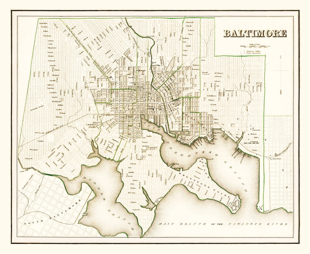 Vintage Map of Baltimore, Maryland 1838