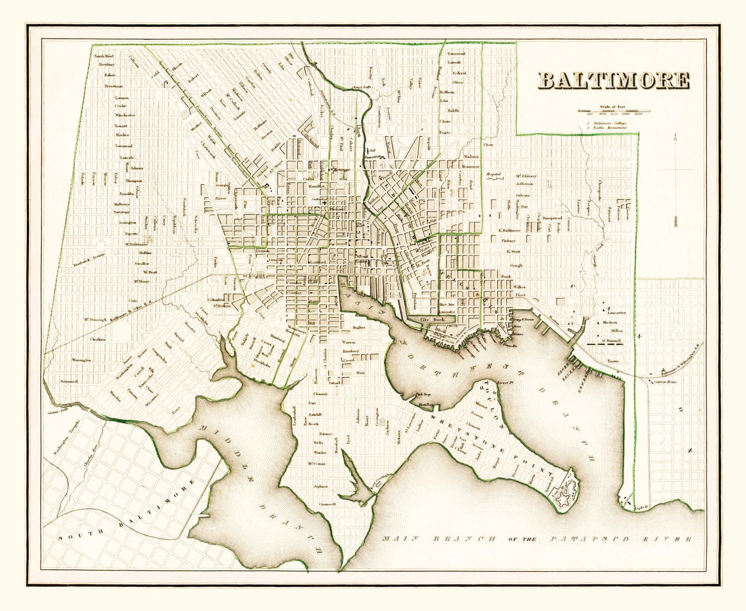 Vintage Map of Baltimore, Maryland 1838