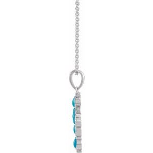 14K White Gold Natural Turquoise Cross 16-18" Necklace