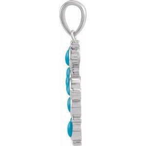 14K White Gold Natural Turquoise Cross Pendant