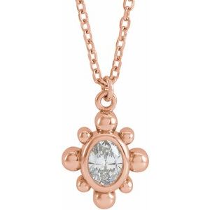 14K Rose Gold 1/6 CT Natural Diamond Beaded 16-18" Necklace