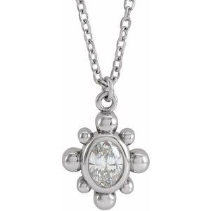 14K White Gold 1/6 CT Natural Diamond Beaded 16-18" Necklace