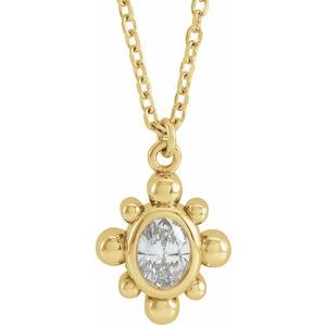 14K Yellow Gold 1/6 CT Natural Diamond Beaded 16-18" Necklace