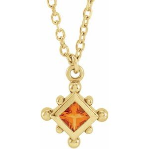 14K Yellow Gold Natural Citrine Bezel-Set Beaded 16-18" Necklace