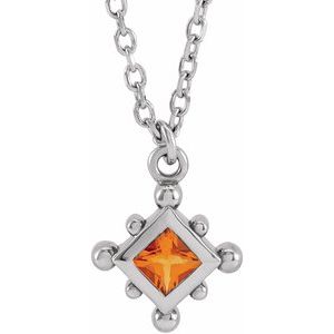 14K White Gold Natural Citrine Bezel-Set Beaded 16-18" Necklace