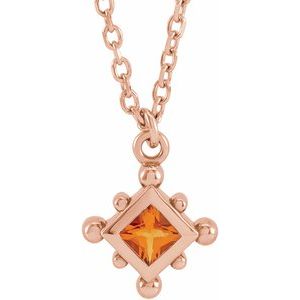 14K Rose Gold Natural Citrine Bezel-Set Beaded 16-18" Necklace