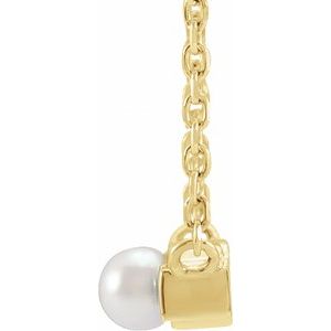 14K Yellow Gold Cultured White Seed Pearl & 1/6 CTW Natural Diamond Petite Bar 18" Necklace