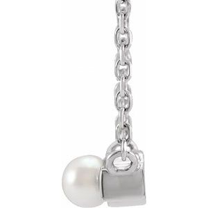 Sterling Silver Cultured White Seed Pearl & 1/6 CTW Natural Diamond Petite Bar Necklace Center