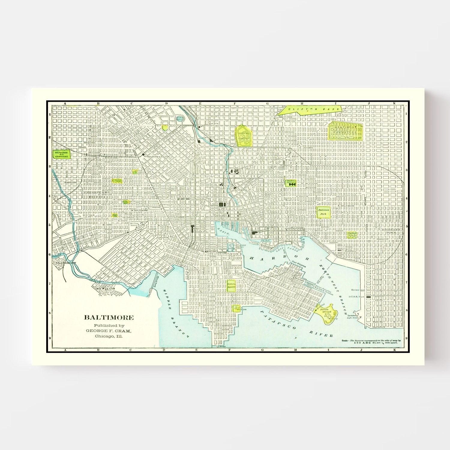 Vintage Map of Baltimore, Maryland 1892