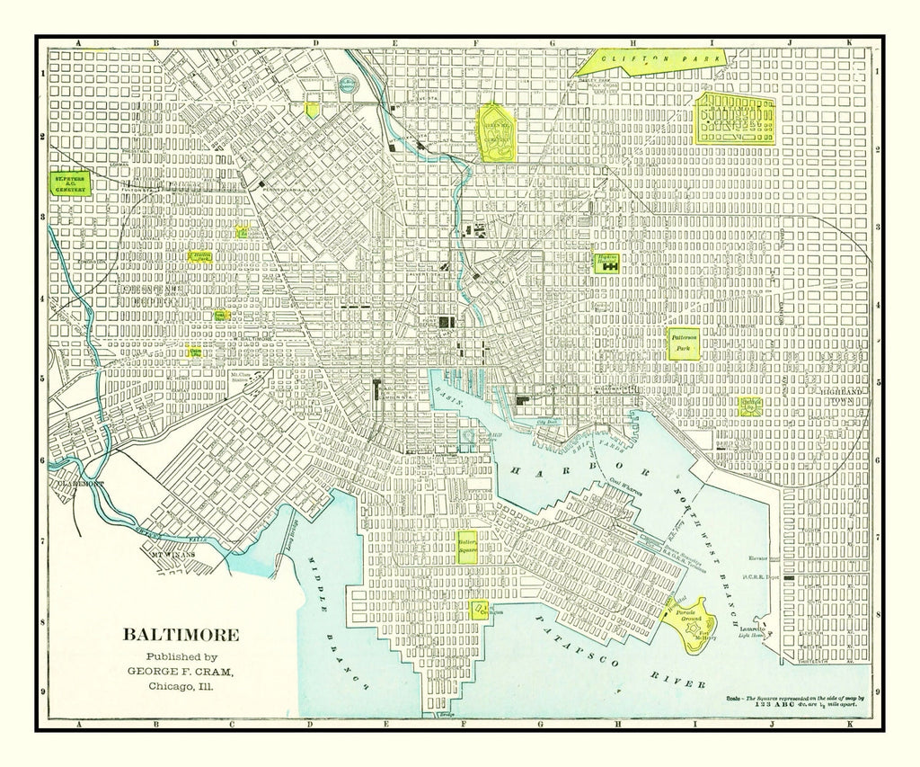 Vintage Map of Baltimore, Maryland 1892