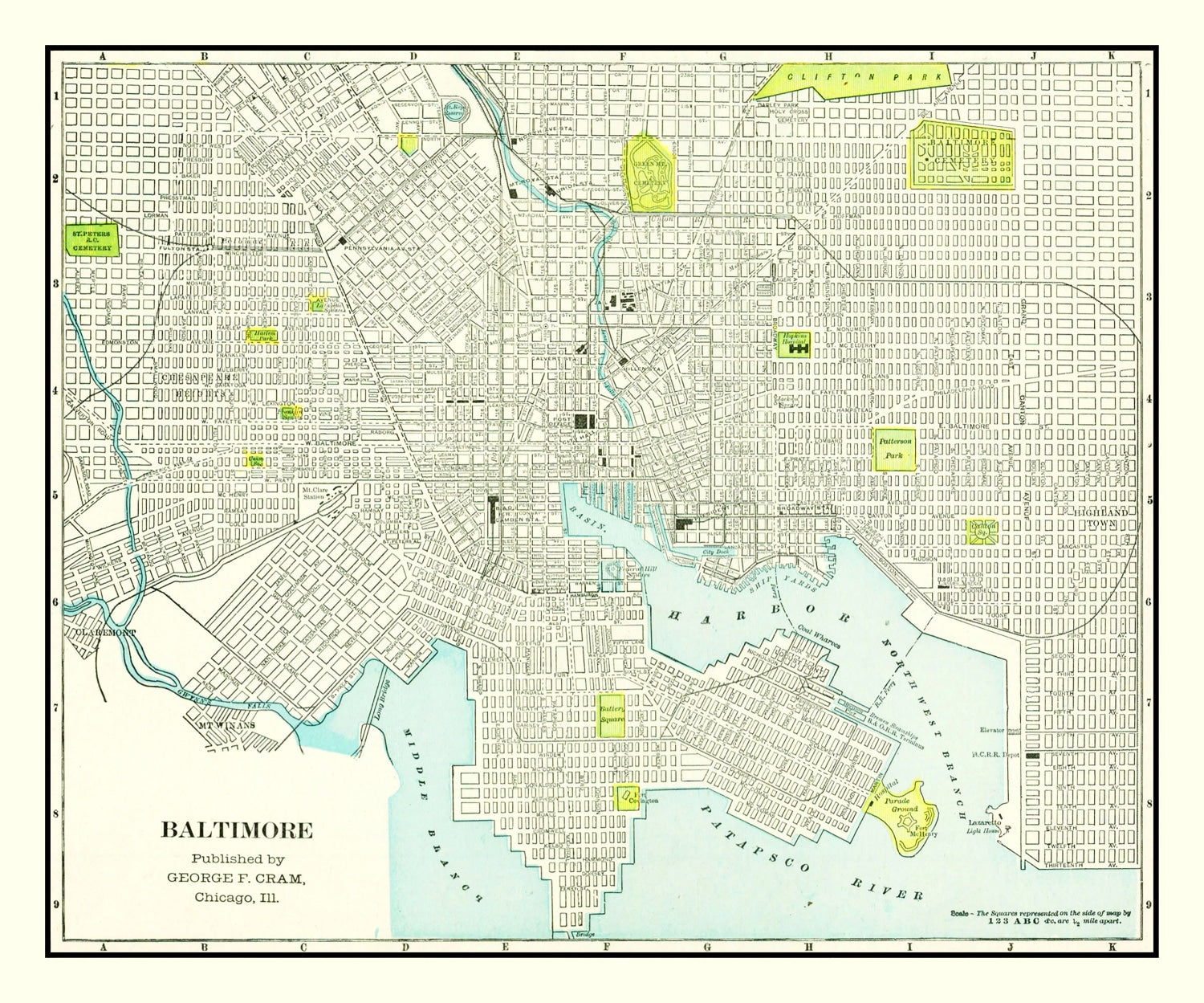 Vintage Map of Baltimore, Maryland 1892