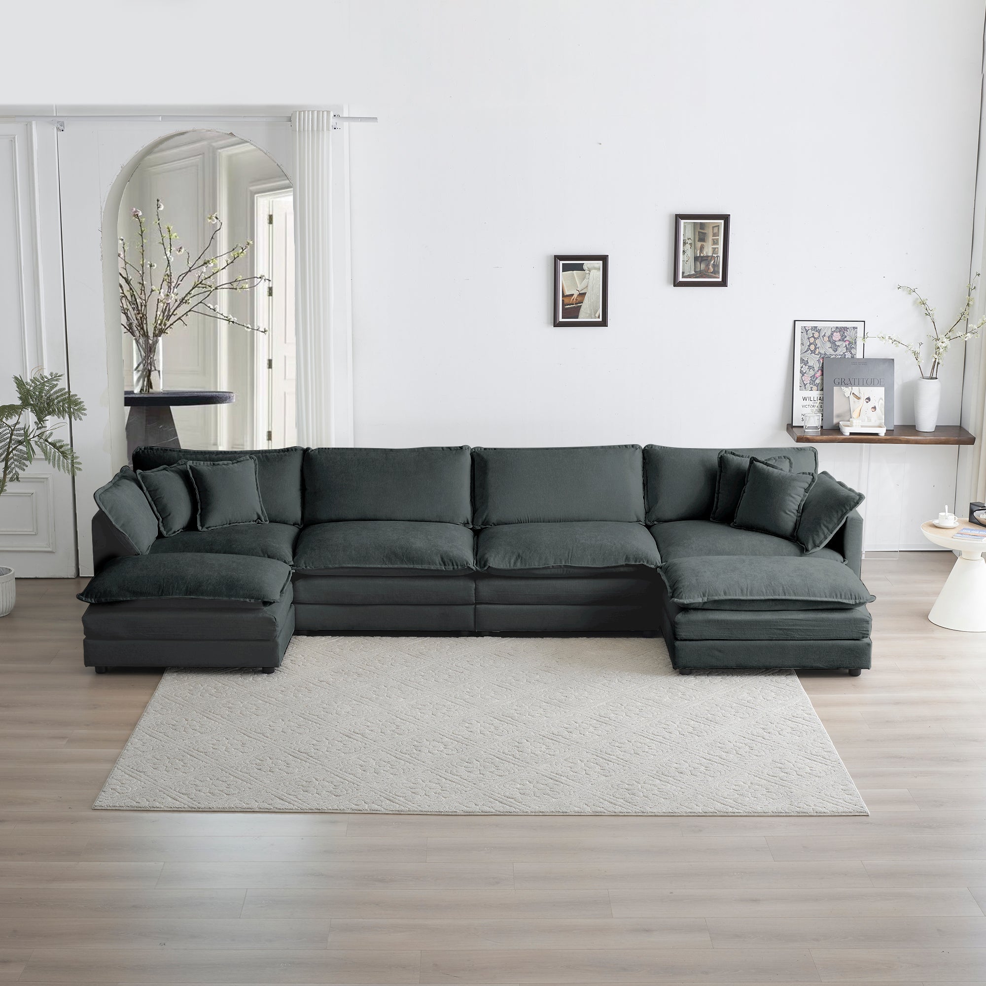Comfort U Shaped Couch with Reversible Chaise, Modular Large U-Shape Sectional Sofa, Double Extra Ottomans,Gray Chenille